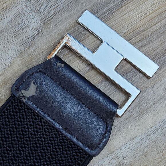 🔸️Black & Silver Wide Waist Elastic Belt Small - Picture 6 of 6